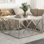 Coffee Table Silver Stainless Steel and Tempered Glass - Bargainia.com - 