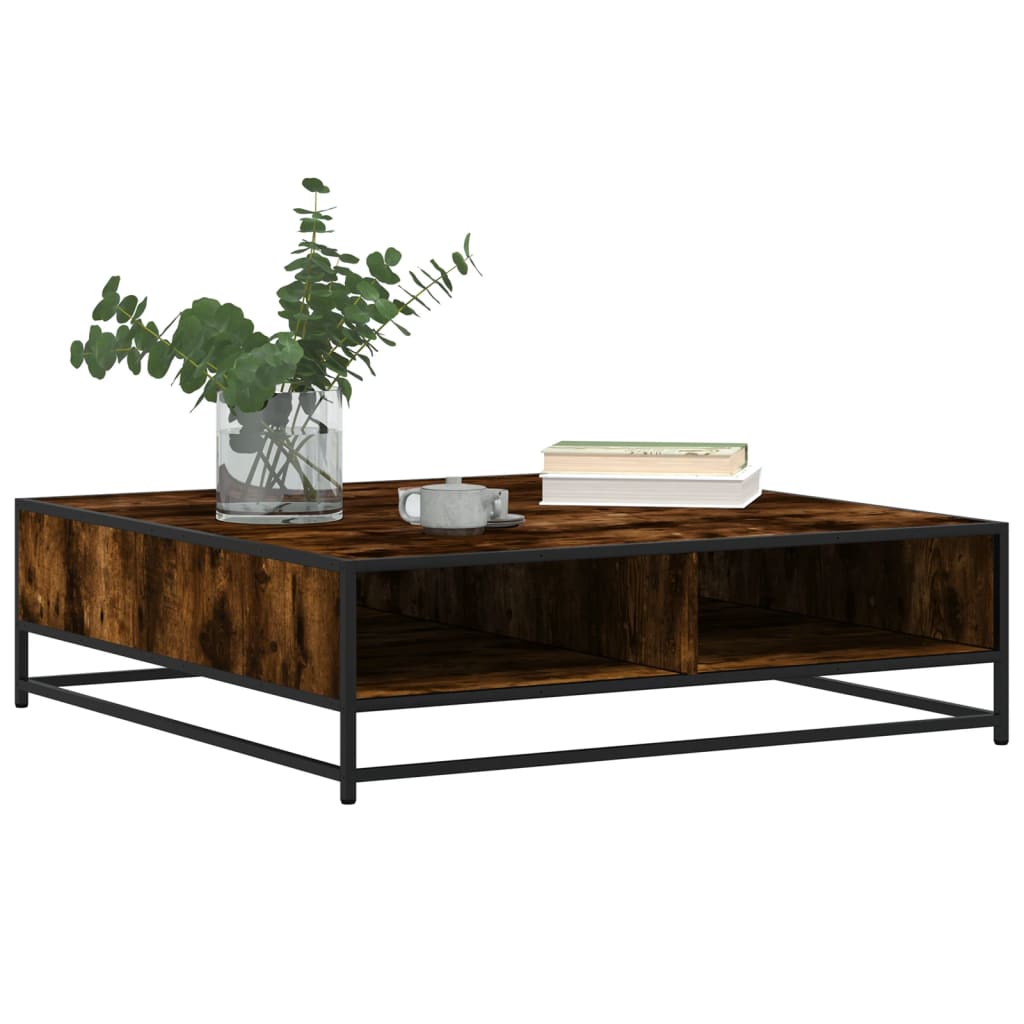 Coffee Table Smoked Oak 100x100x30 cm Engineered Wood and Metal - Bargainia.com - 