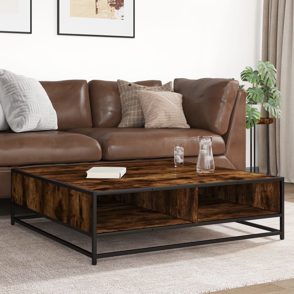 Coffee Table Smoked Oak 100x100x30 cm Engineered Wood and Metal - Bargainia.com - 