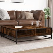Coffee Table Smoked Oak 100x100x30 cm Engineered Wood and Metal - Bargainia.com - 