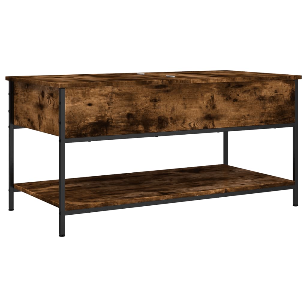 Coffee Table Smoked Oak 100x50x50 cm Engineered Wood and Metal - Bargainia.com - 