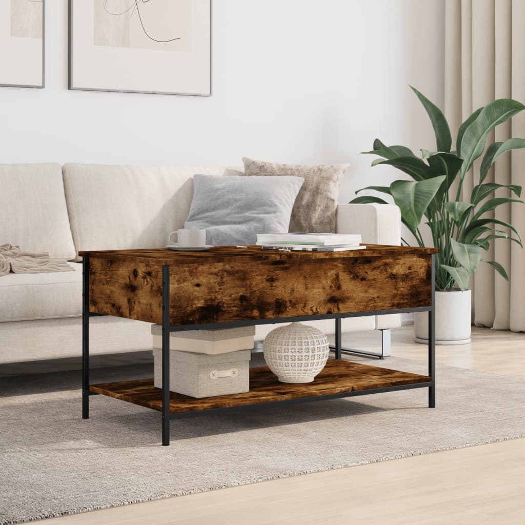 Coffee Table Smoked Oak 100x50x50 cm Engineered Wood and Metal - Bargainia.com - 