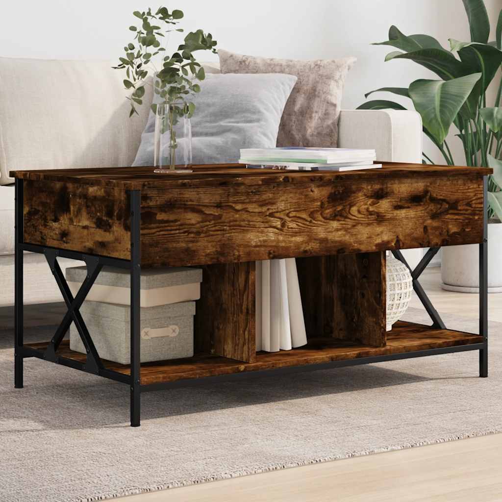 Coffee Table Smoked Oak 100x55x50 cm Engineered Wood and Metal - Bargainia.com - 
