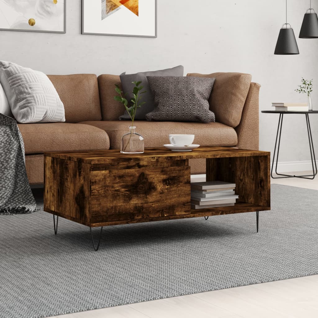 Coffee Table Smoked Oak 90x50x36.5 cm Engineered Wood - Bargainia.com - 