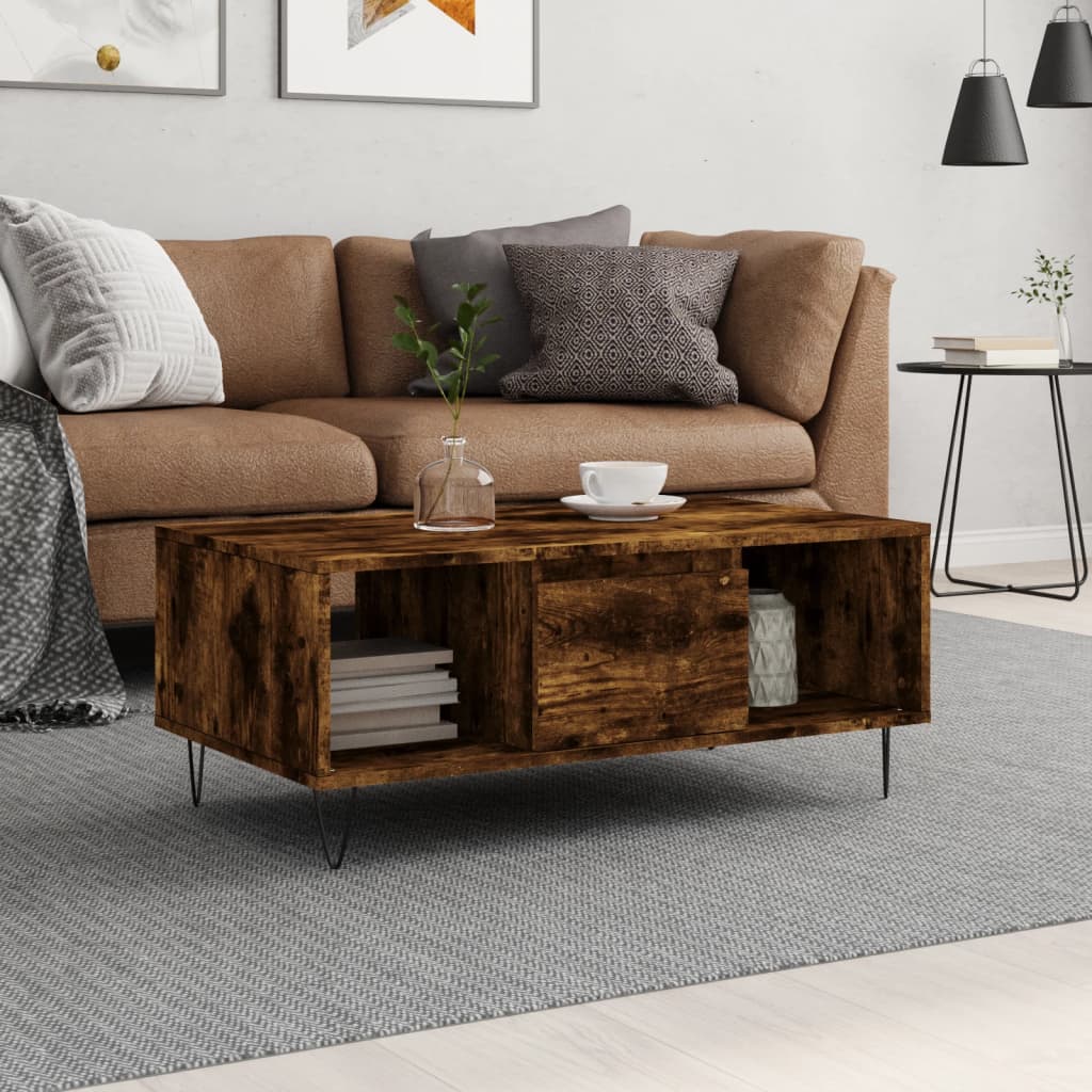 Coffee Table Smoked Oak 90x50x36.5 cm Engineered Wood - Bargainia.com - 