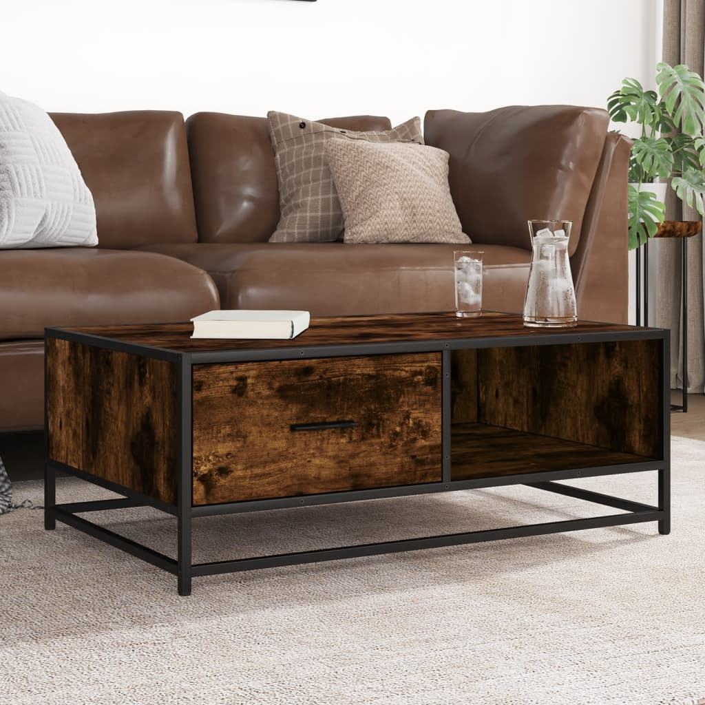 Coffee Table Smoked Oak 90x57x35 cm Engineered Wood and Metal - Bargainia.com - 