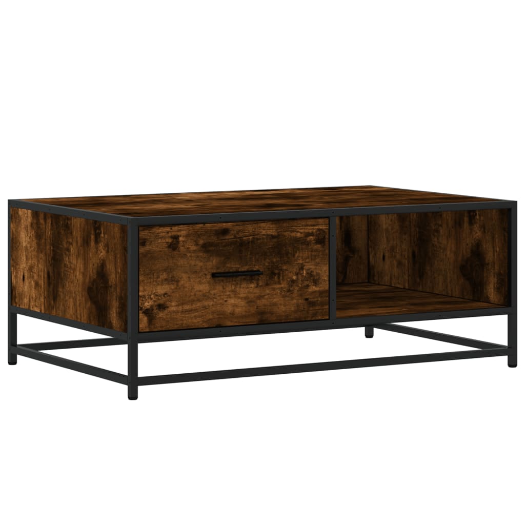 Coffee Table Smoked Oak 90x57x35 cm Engineered Wood and Metal - Bargainia.com - 