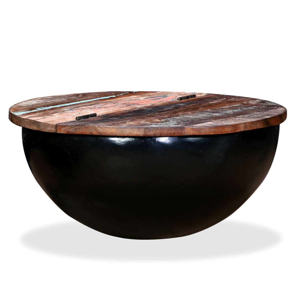Coffee Table Solid Reclaimed Wood Black Bowl Shape - Bargainia.com - 