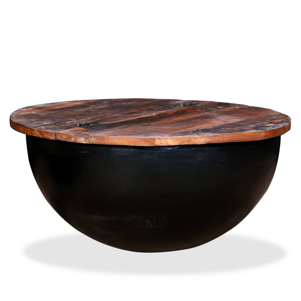 Coffee Table Solid Reclaimed Wood Black Bowl Shape - Bargainia.com - 