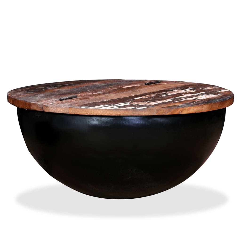 Coffee Table Solid Reclaimed Wood Black Bowl Shape - Bargainia.com - 