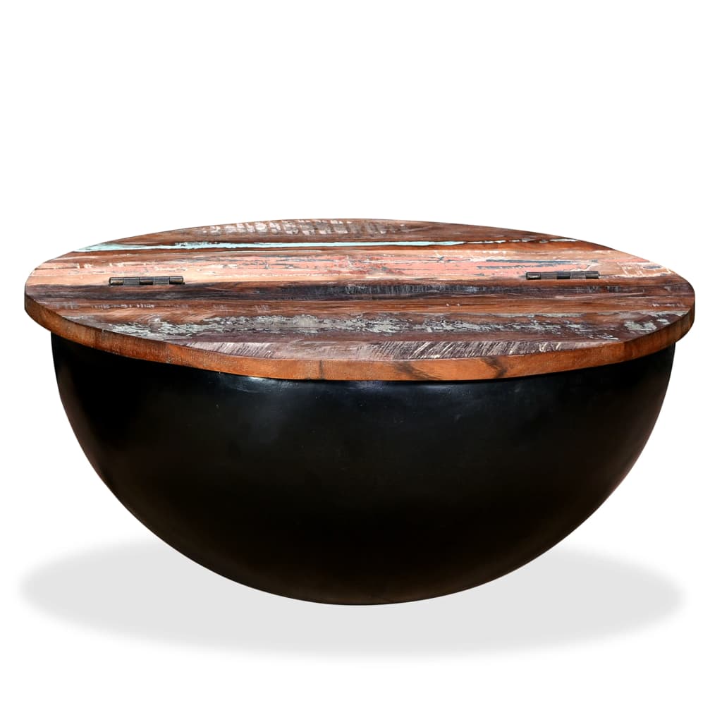 Coffee Table Solid Reclaimed Wood Black Bowl Shape - Bargainia.com - 