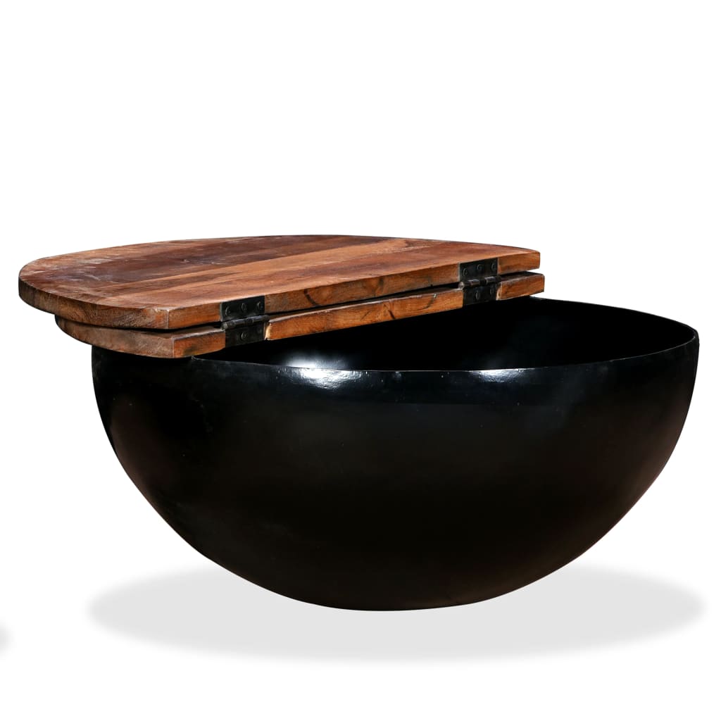 Coffee Table Solid Reclaimed Wood Black Bowl Shape - Bargainia.com - 