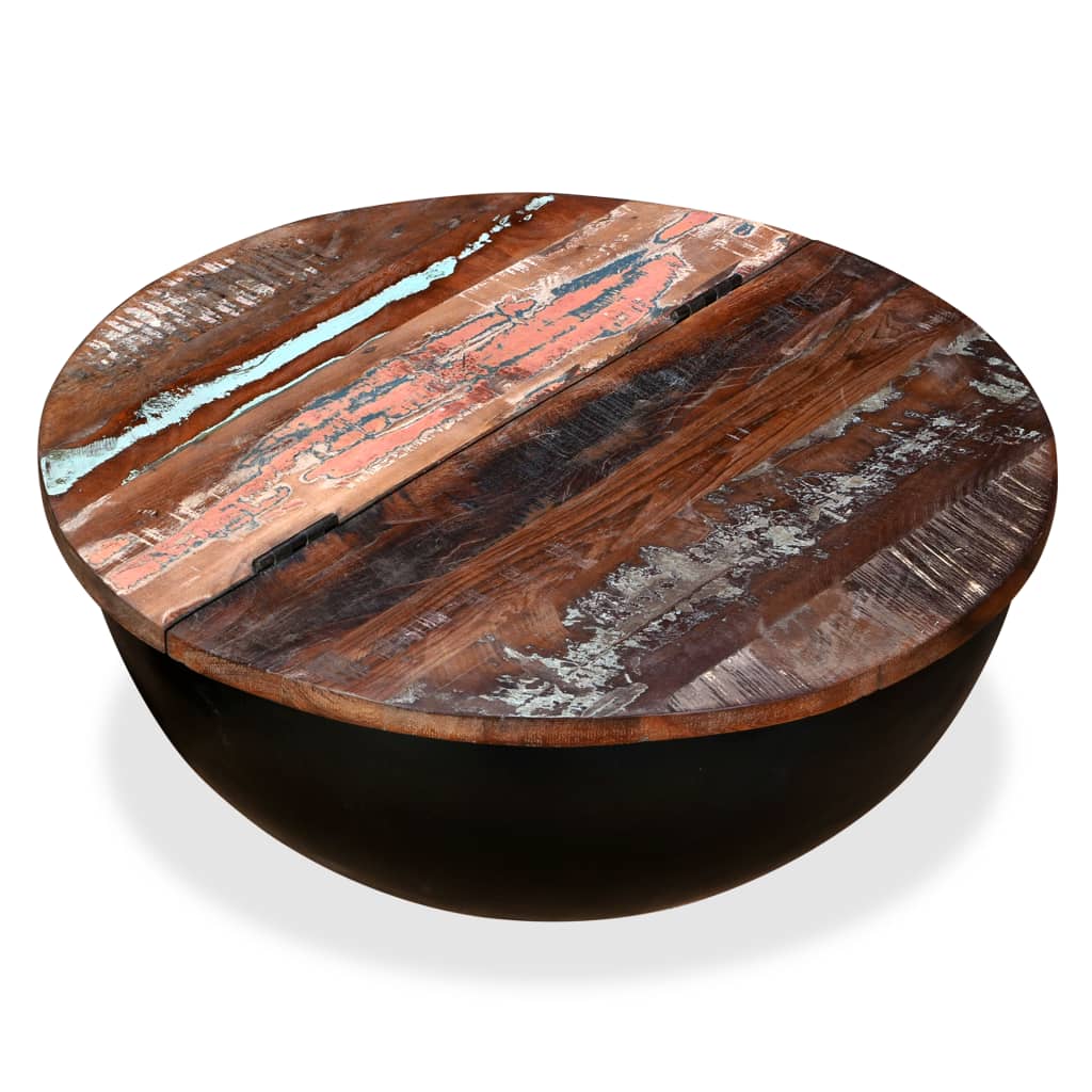 Coffee Table Solid Reclaimed Wood Black Bowl Shape - Bargainia.com - 