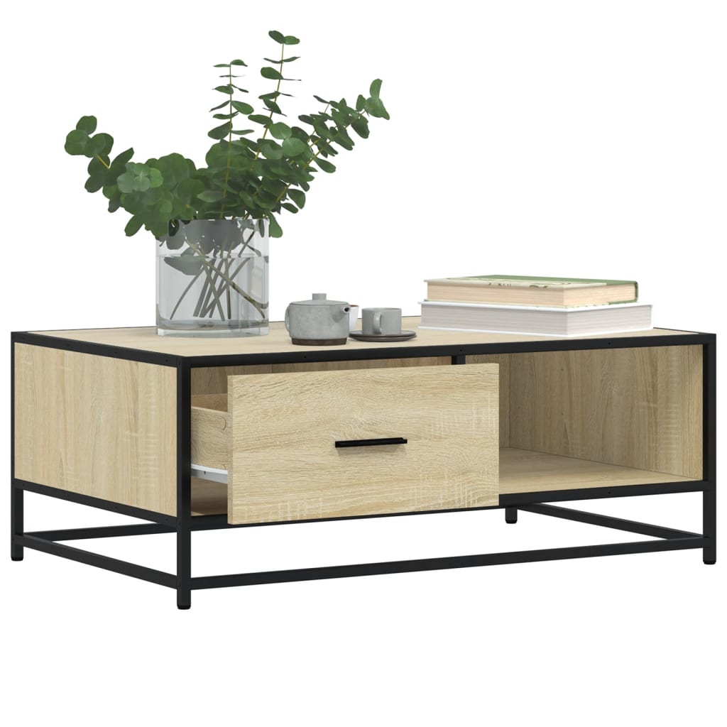 Coffee Table Sonoma Oak 90x57x35 cm Engineered Wood and Metal - Bargainia.com - 