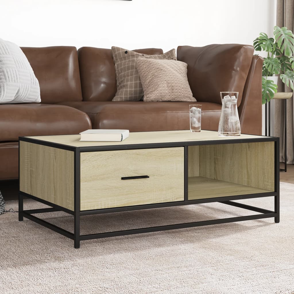 Coffee Table Sonoma Oak 90x57x35 cm Engineered Wood and Metal - Bargainia.com - 