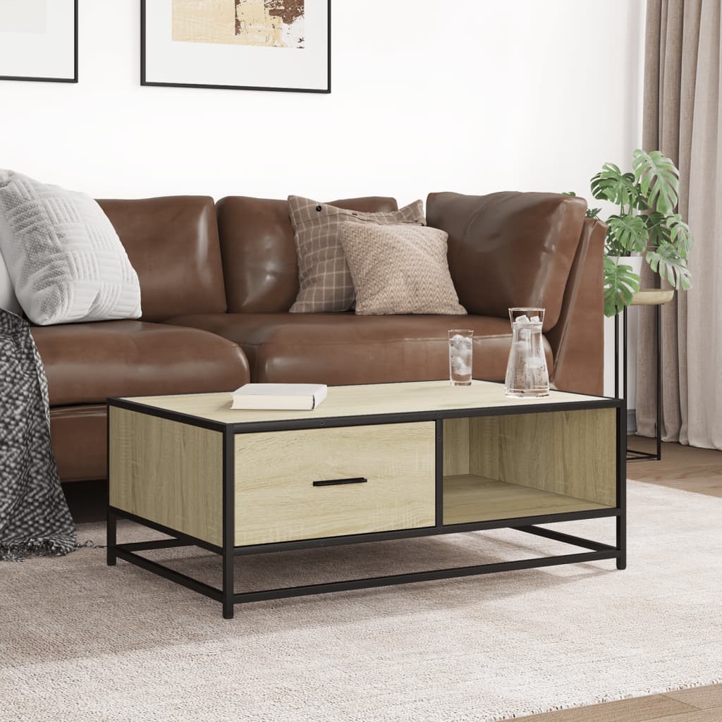 Coffee Table Sonoma Oak 90x57x35 cm Engineered Wood and Metal - Bargainia.com - 