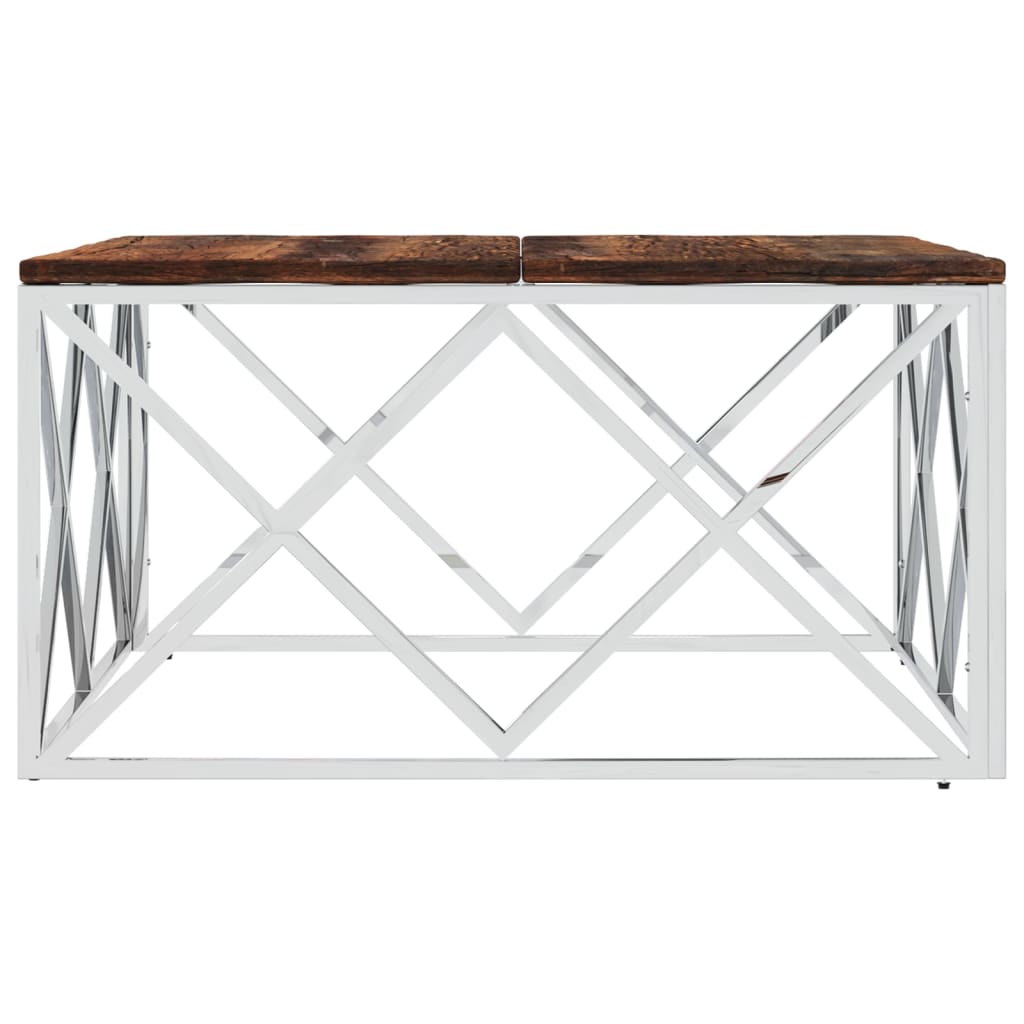 Coffee Table Stainless Steel and Solid Wood Reclaimed - Bargainia.com - 