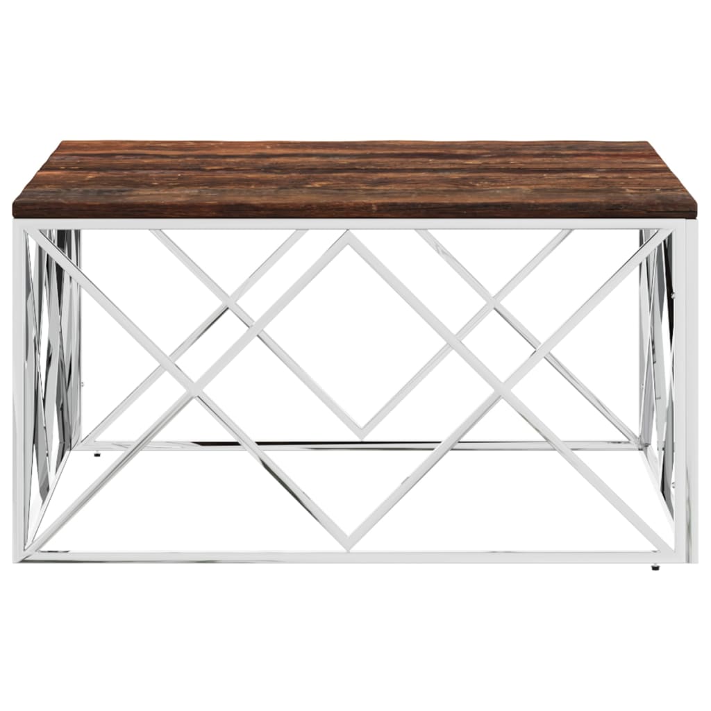Coffee Table Stainless Steel and Solid Wood Reclaimed - Bargainia.com - 