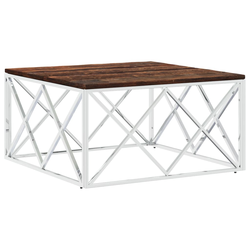 Coffee Table Stainless Steel and Solid Wood Reclaimed - Bargainia.com - 8720287199519 - 349973
