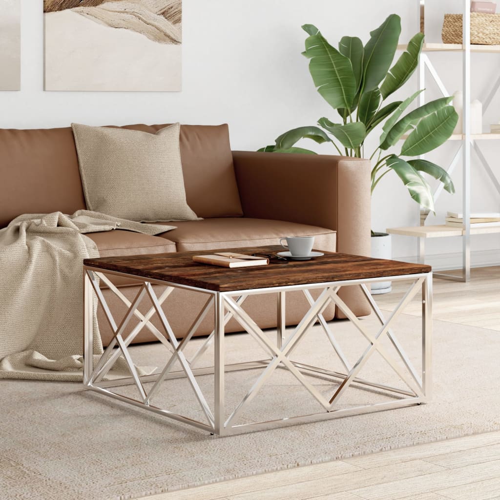 Coffee Table Stainless Steel and Solid Wood Reclaimed - Bargainia.com - 