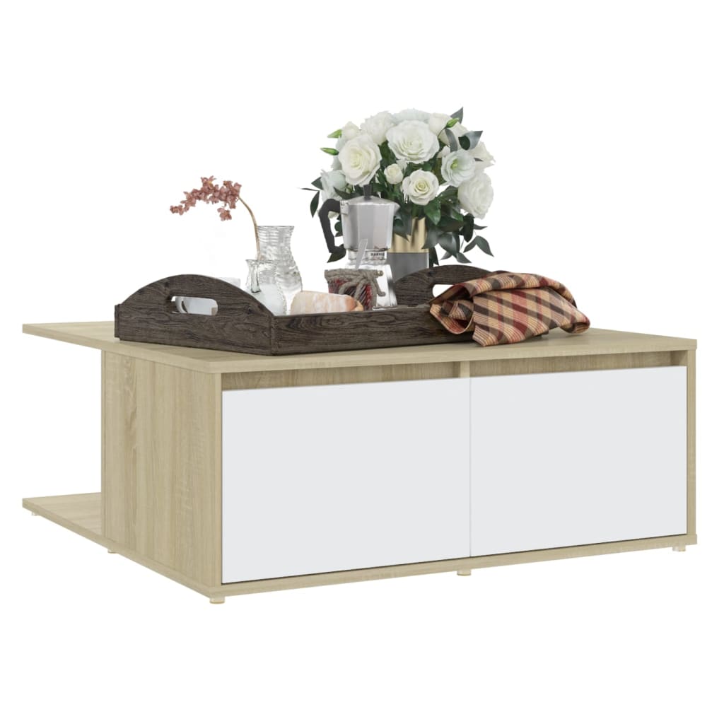 Coffee Table White and Sonoma Oak 80x80x31 cm Engineered Wood - Bargainia.com - 8720286560822 - 806881