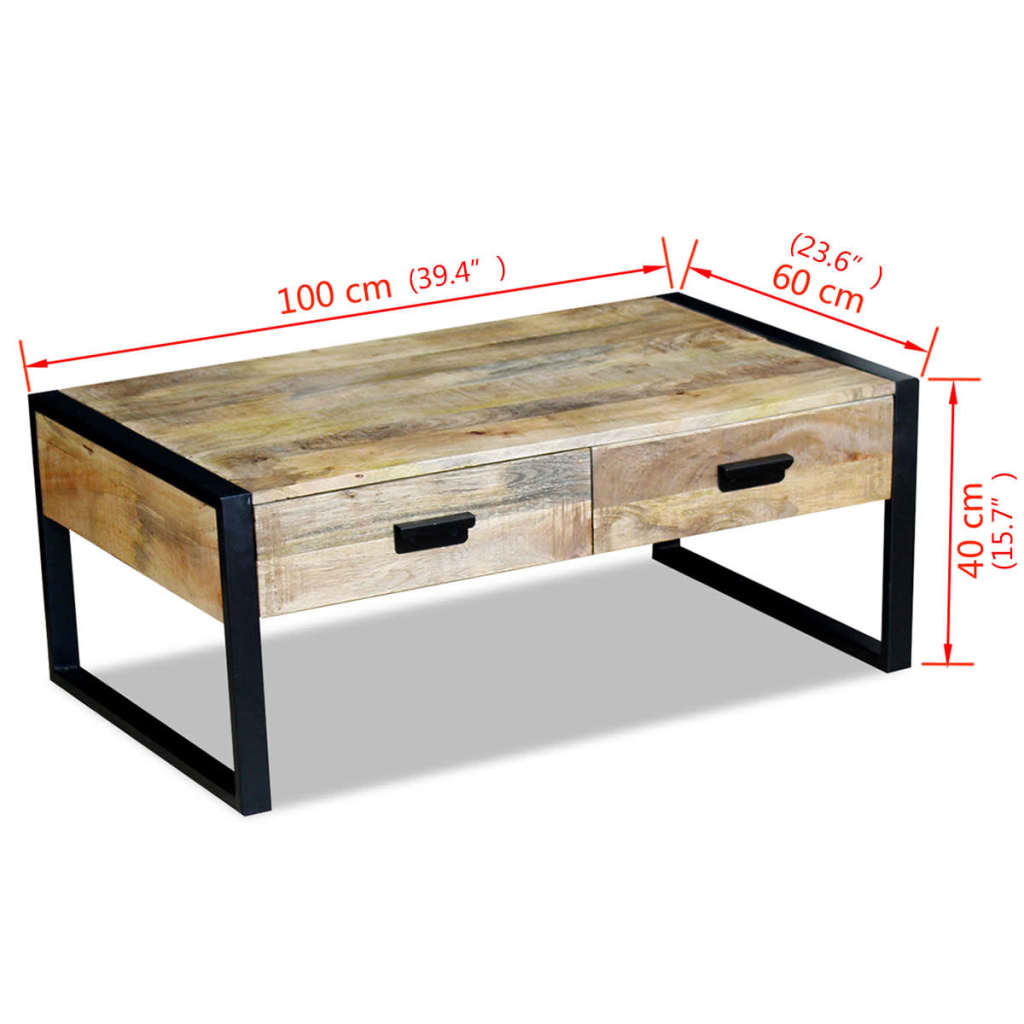 Coffee Table with 2 Drawers Solid Mango Wood 100x60x40 cm - Bargainia.com - 