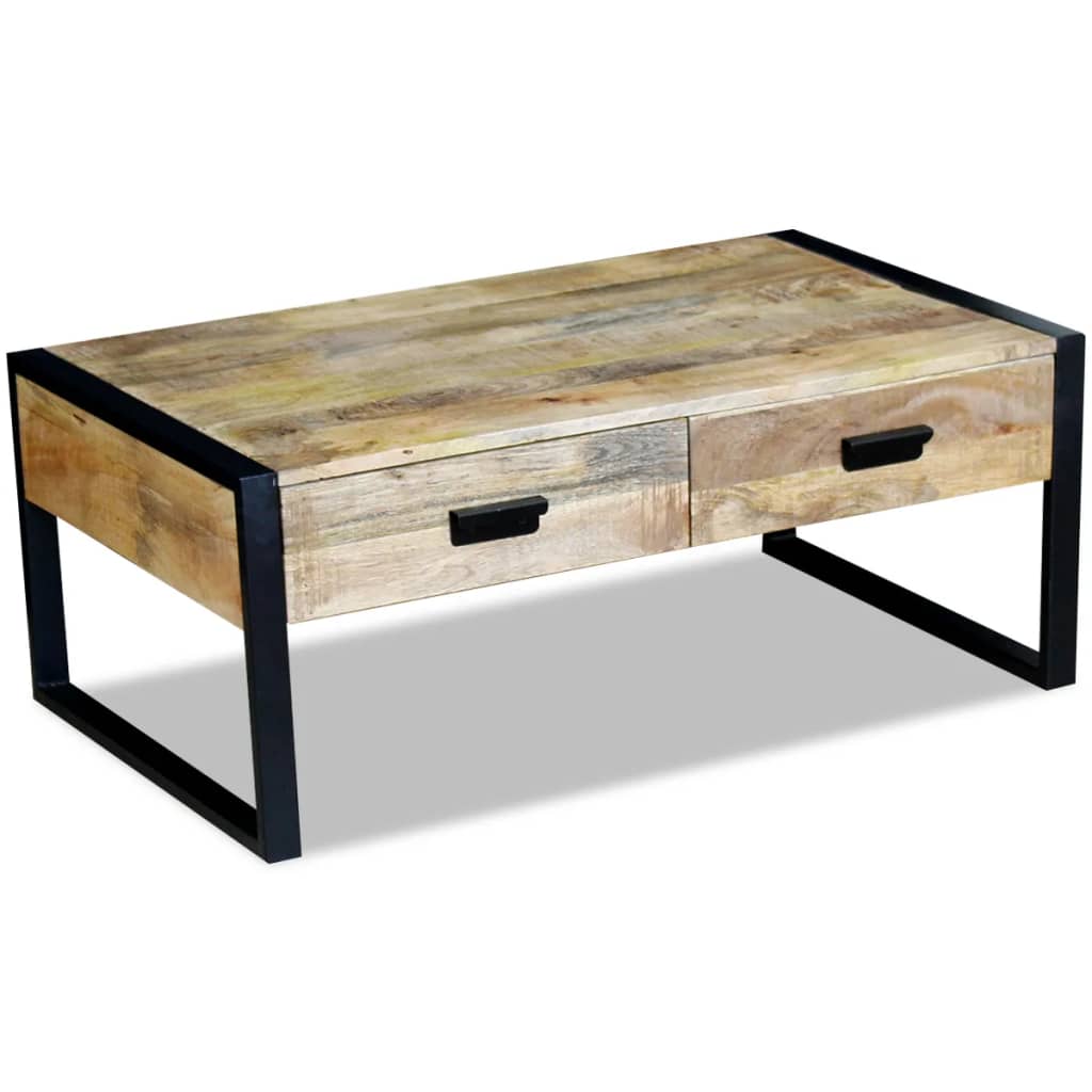 Coffee Table with 2 Drawers Solid Mango Wood 100x60x40 cm - Bargainia.com - 
