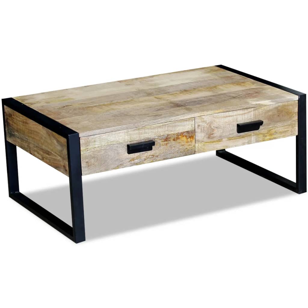 Coffee Table with 2 Drawers Solid Mango Wood 100x60x40 cm - Bargainia.com - 