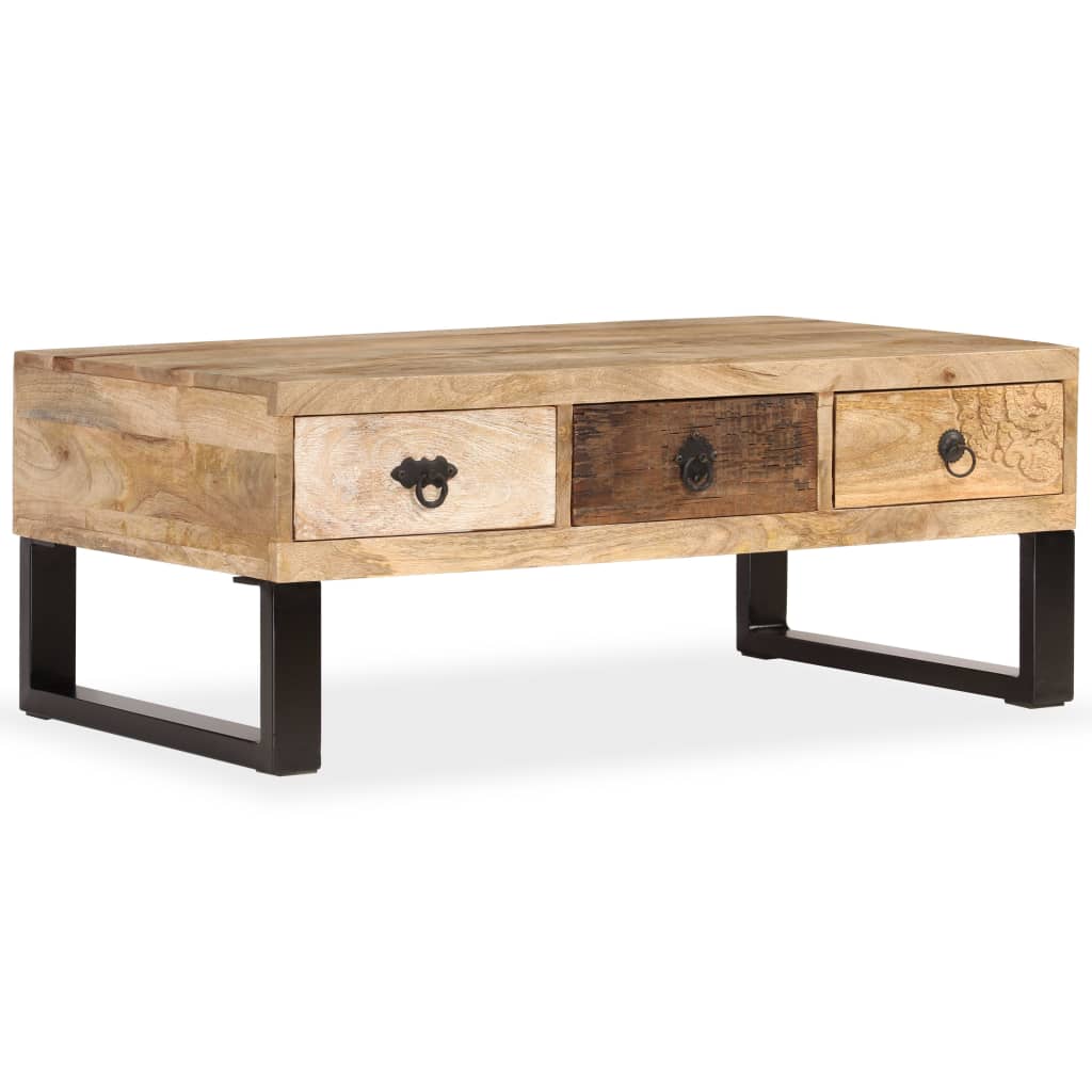 Coffee Table with 3 Drawers Solid Mango Wood 90x50x35 cm - Bargainia.com - 