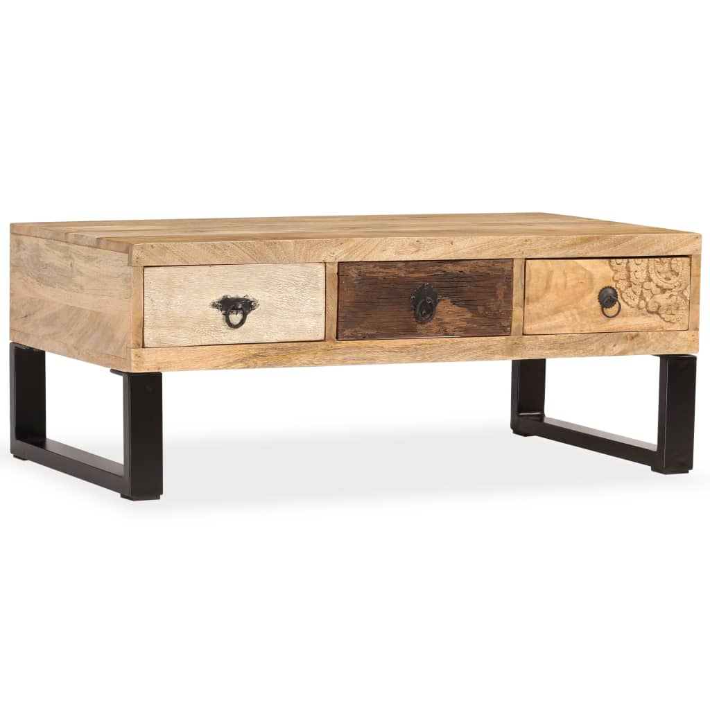 Coffee Table with 3 Drawers Solid Mango Wood 90x50x35 cm - Bargainia.com - 