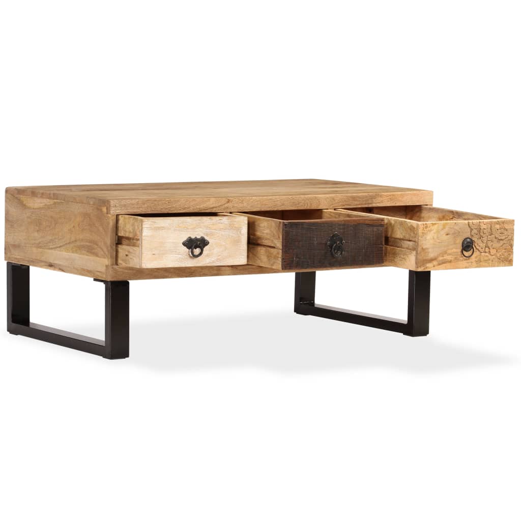 Coffee Table with 3 Drawers Solid Mango Wood 90x50x35 cm - Bargainia.com - 