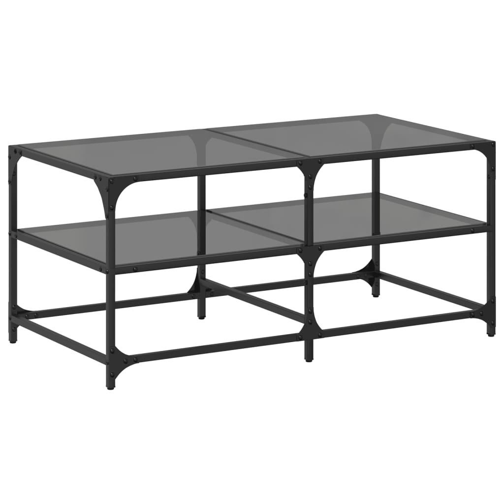 Coffee Table with Black Glass Top 98.5x50x45 cm Steel - Bargainia.com - 