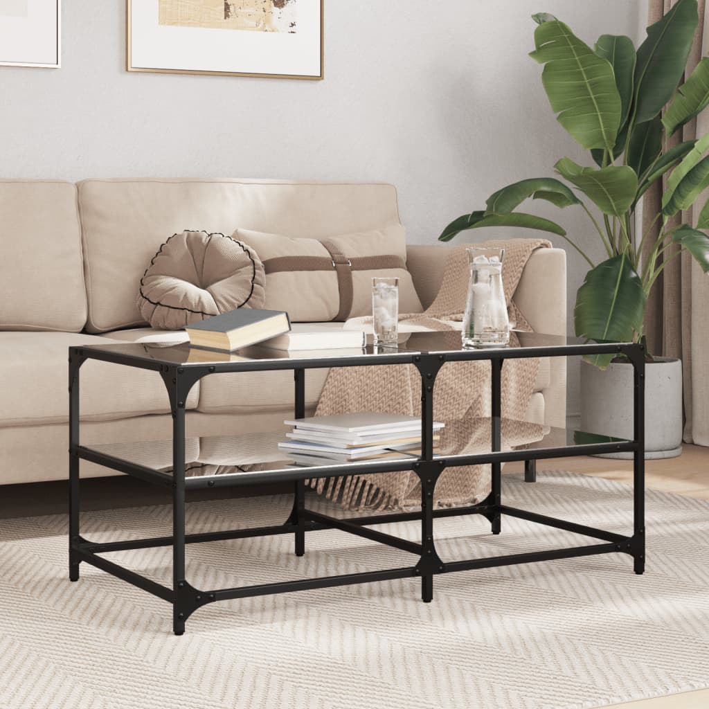 Coffee Table with Black Glass Top 98.5x50x45 cm Steel - Bargainia.com - 