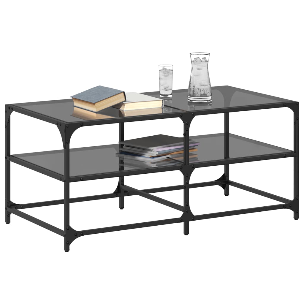 Coffee Table with Black Glass Top 98.5x50x45 cm Steel - Bargainia.com - 8721102637780 - 846013