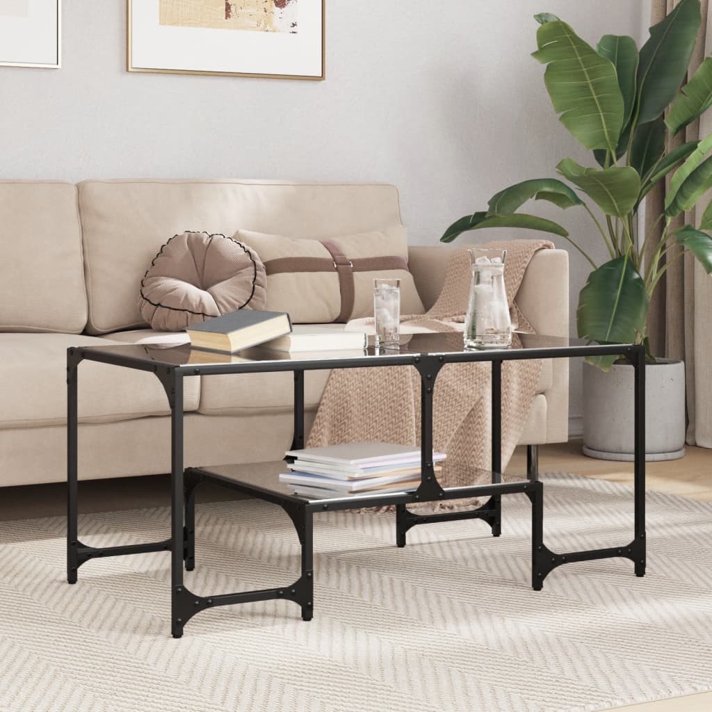 Coffee Table with Black Glass Top 98.5x50x45 cm Steel - Bargainia.com - 