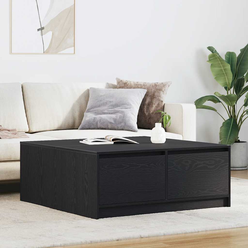 Coffee Table with Drawers Black Oak 100x100x40 cm - Bargainia.com - 