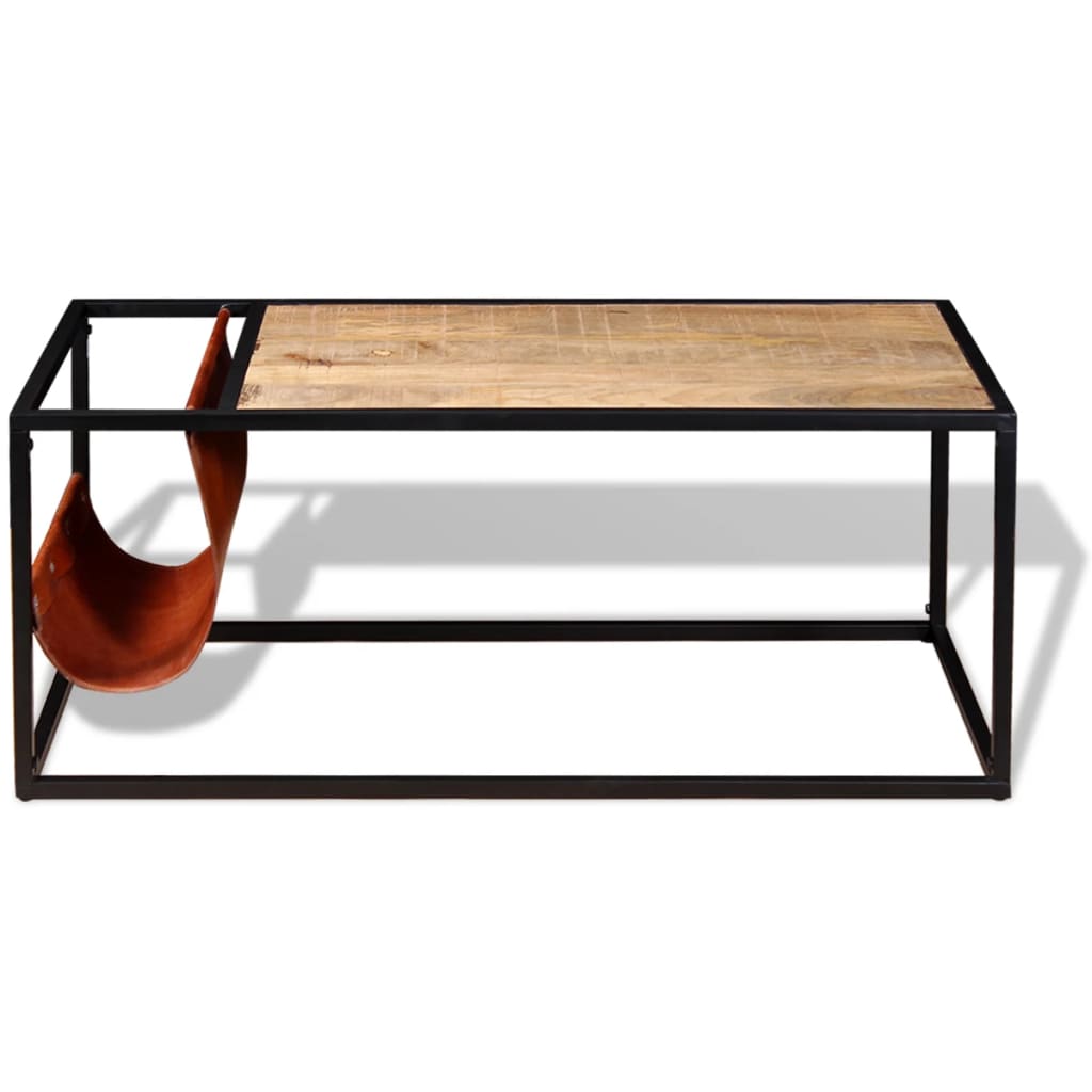 Coffee Table with Genuine Leather Magazine Holder 110x50x45 cm - Bargainia.com - 