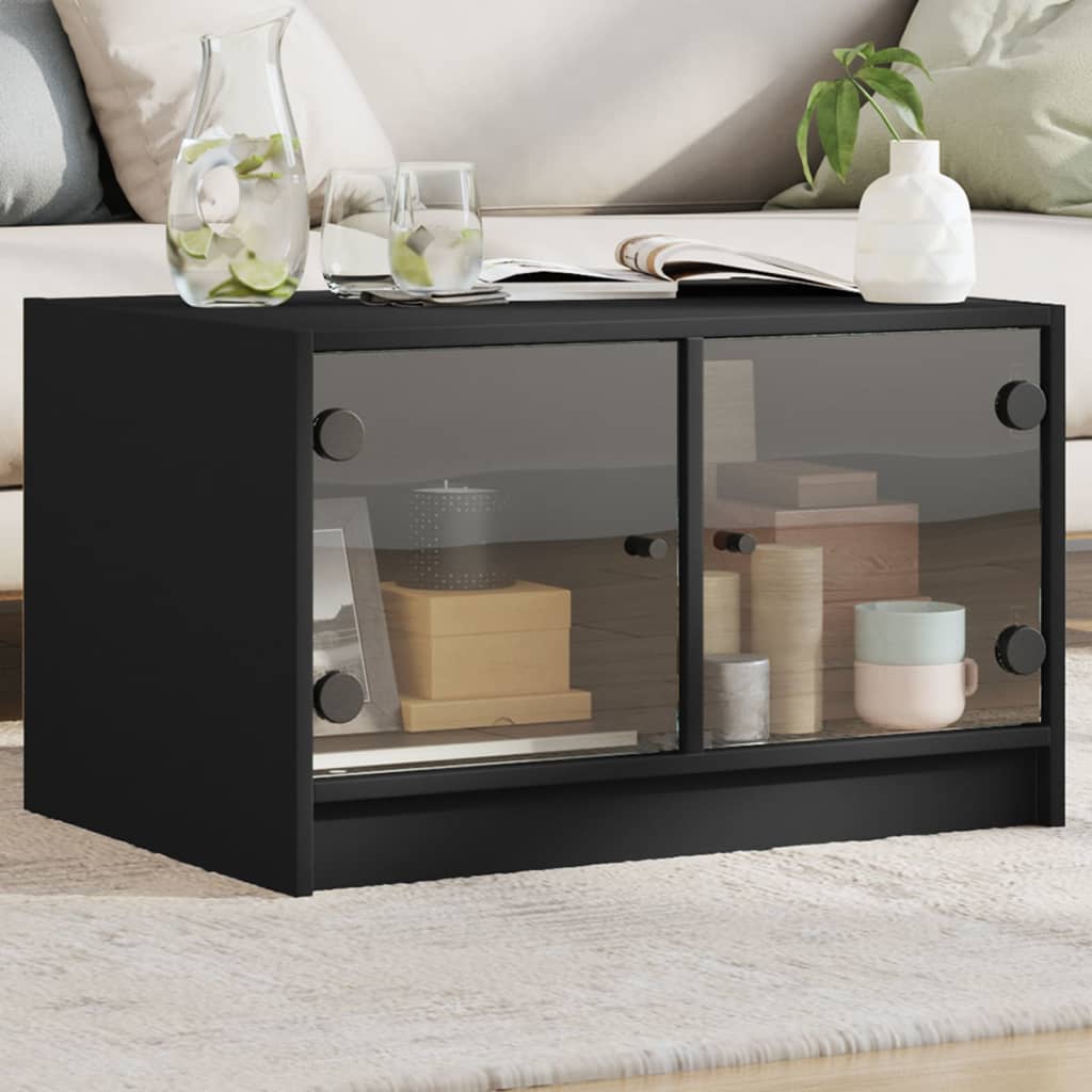 Coffee Table with Glass Doors Black 68x50x42 cm - Bargainia.com - 