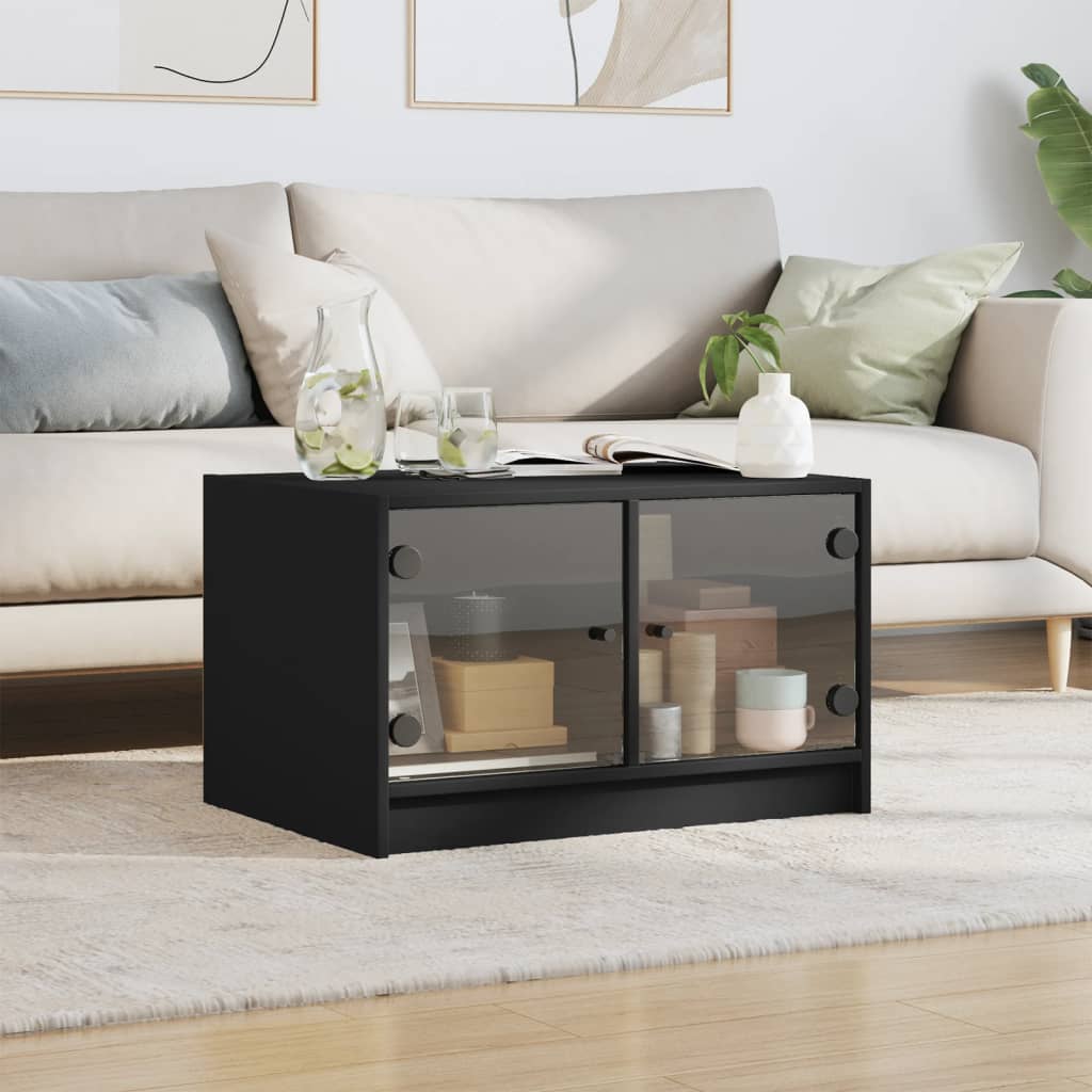 Coffee Table with Glass Doors Black 68x50x42 cm - Bargainia.com - 8721012213159 - 836365