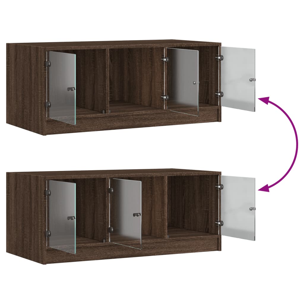 Coffee Table with Glass Doors Brown Oak 102x50x42 cm - Bargainia.com - 