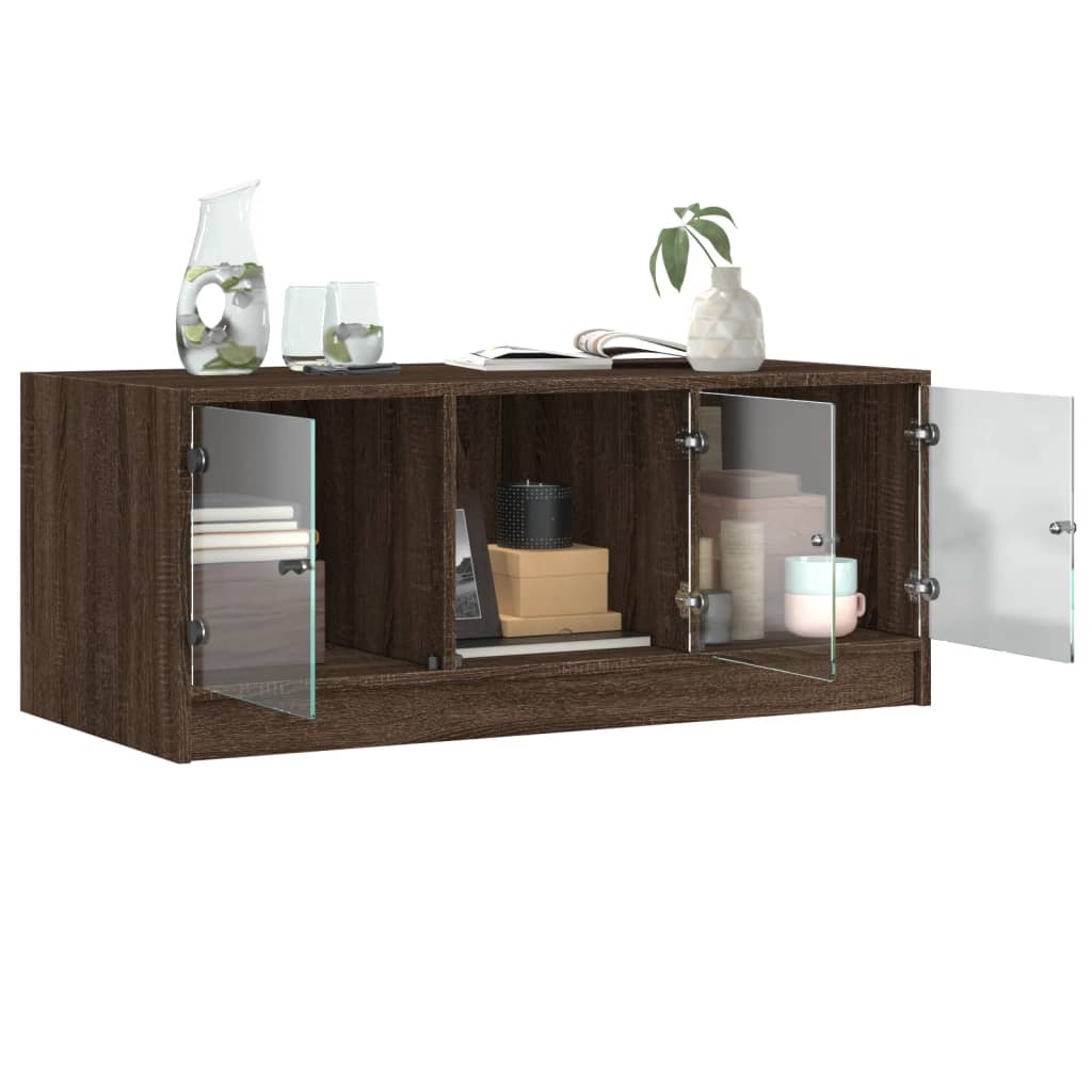 Coffee Table with Glass Doors Brown Oak 102x50x42 cm - Bargainia.com - 