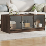 Coffee Table with Glass Doors Brown Oak 102x50x42 cm - Bargainia.com - 