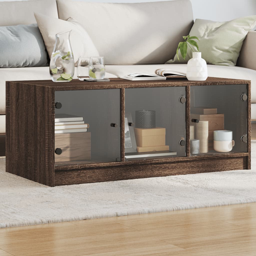 Coffee Table with Glass Doors Brown Oak 102x50x42 cm - Bargainia.com - 