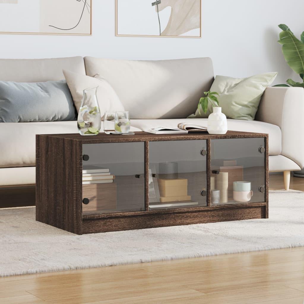 Coffee Table with Glass Doors Brown Oak 102x50x42 cm - Bargainia.com - 