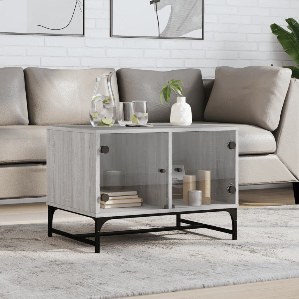 Coffee Table with Glass Doors Grey Sonoma 68.5x50x50 cm - Bargainia.com - 