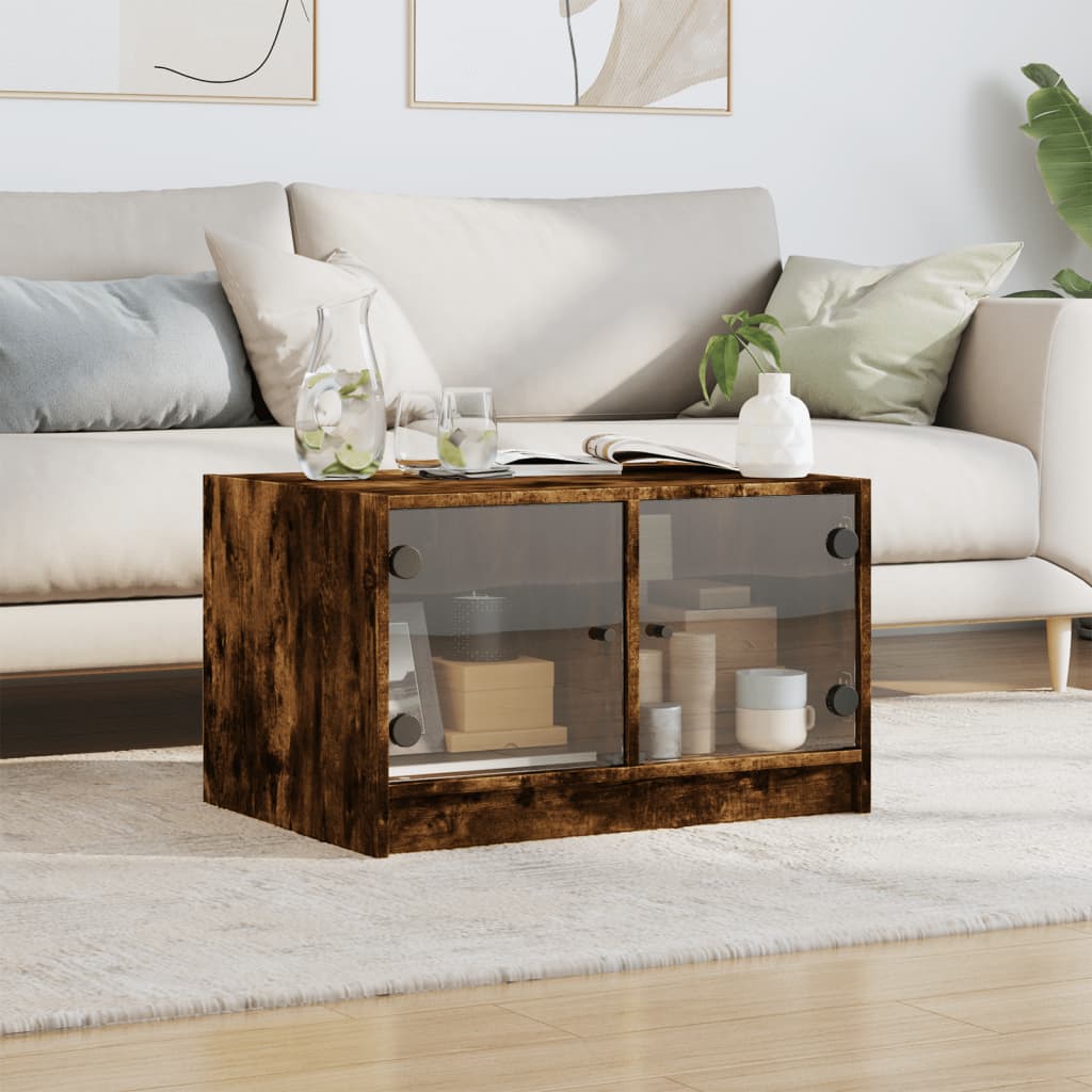 Coffee Table with Glass Doors Smoked Oak 68x50x42 cm - Bargainia.com - 