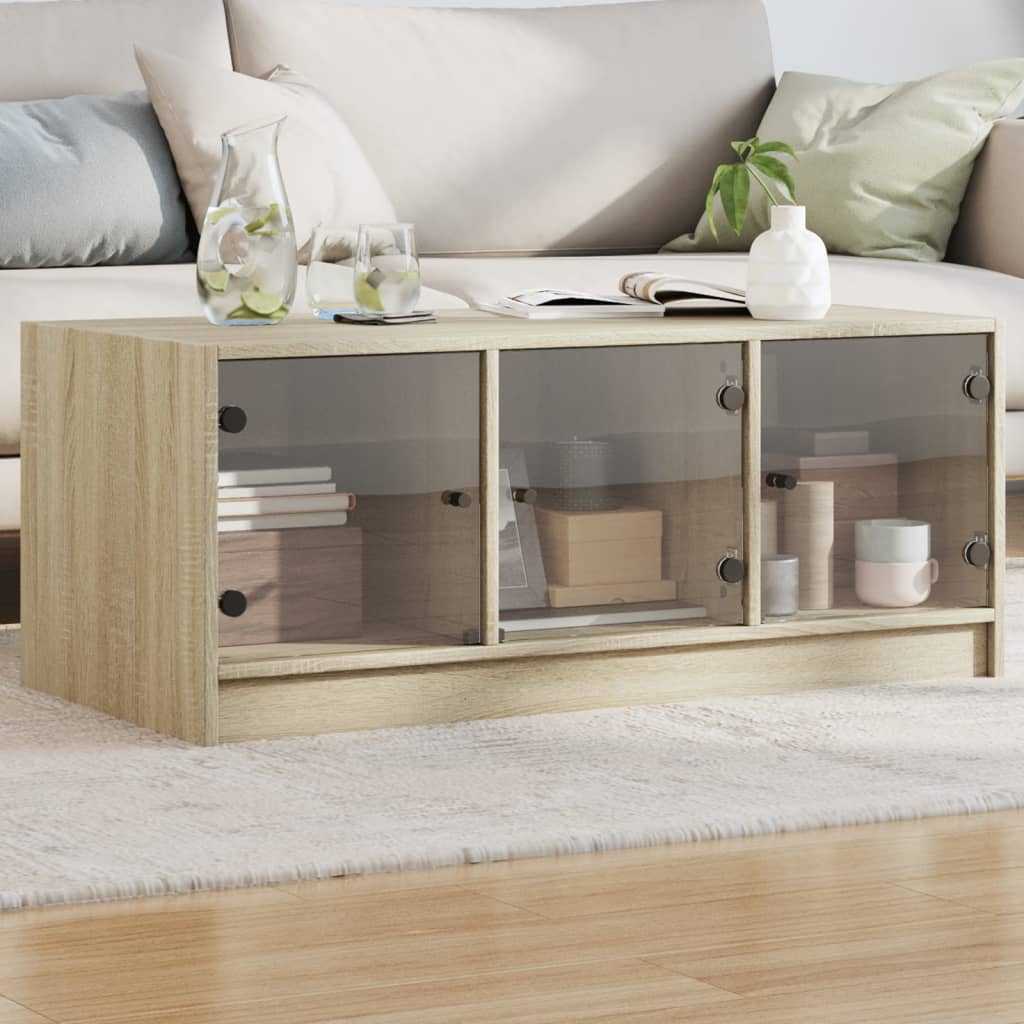 Coffee Table with Glass Doors Sonoma Oak 102x50x42 cm - Bargainia.com - 