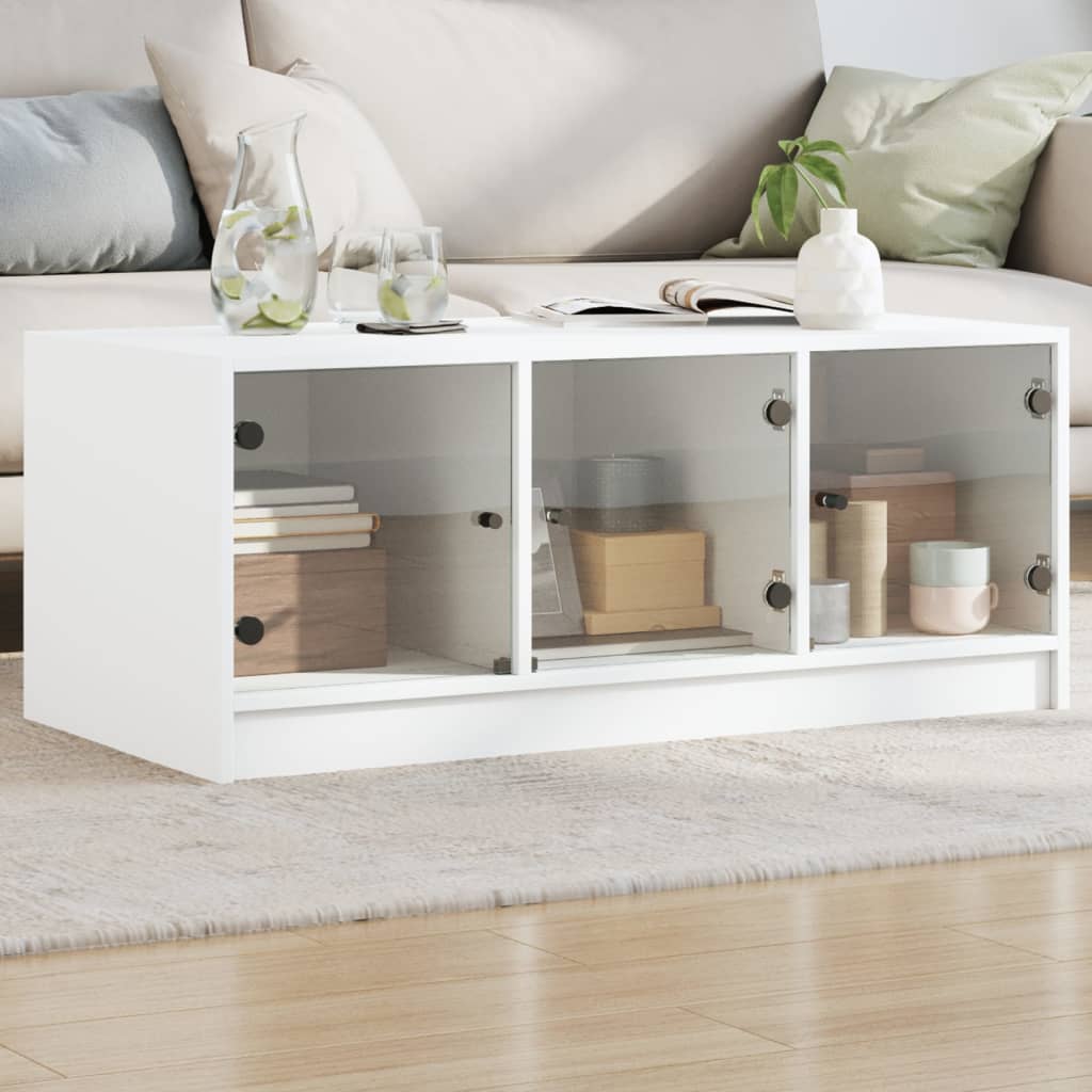 Coffee Table with Glass Doors White 102x50x42 cm - Bargainia.com - 