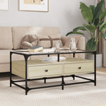 Coffee Table with Glass Top Sonoma Oak 98.5x50x45 cm Steel - Bargainia.com - 
