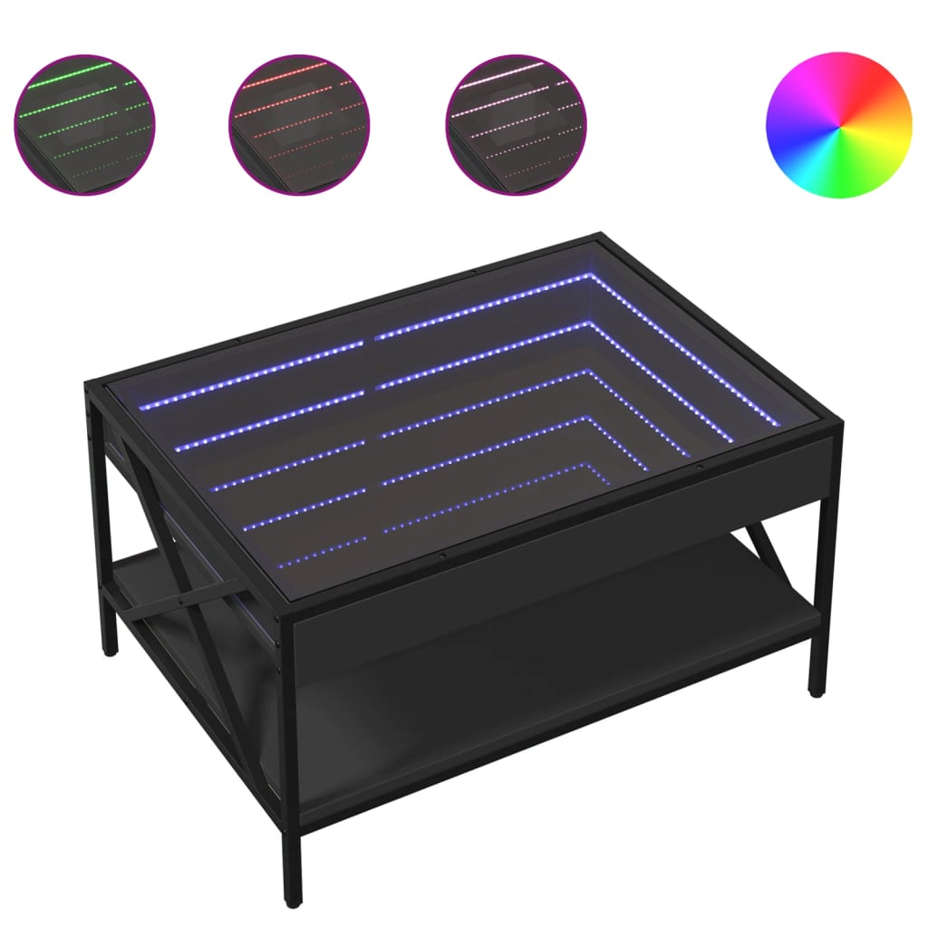 Coffee Table with Infinity LED Black 70x50x38 cm - Bargainia.com - 